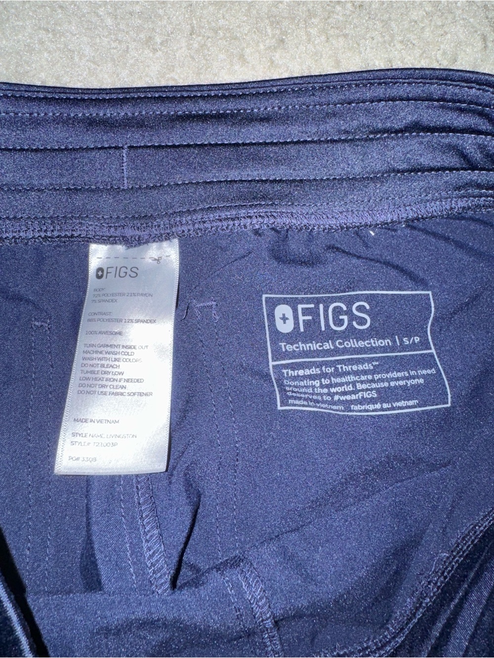 Figs Livingston style Navy Blue Drawstring Scrub Pants SMALL/Petite - Picture 5 of 8